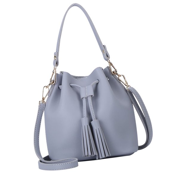 Wweixi Womail Womail Fashion Women Leather Handbag Crossbody Shoulder Messenger Tassels Bucket Bag Gray