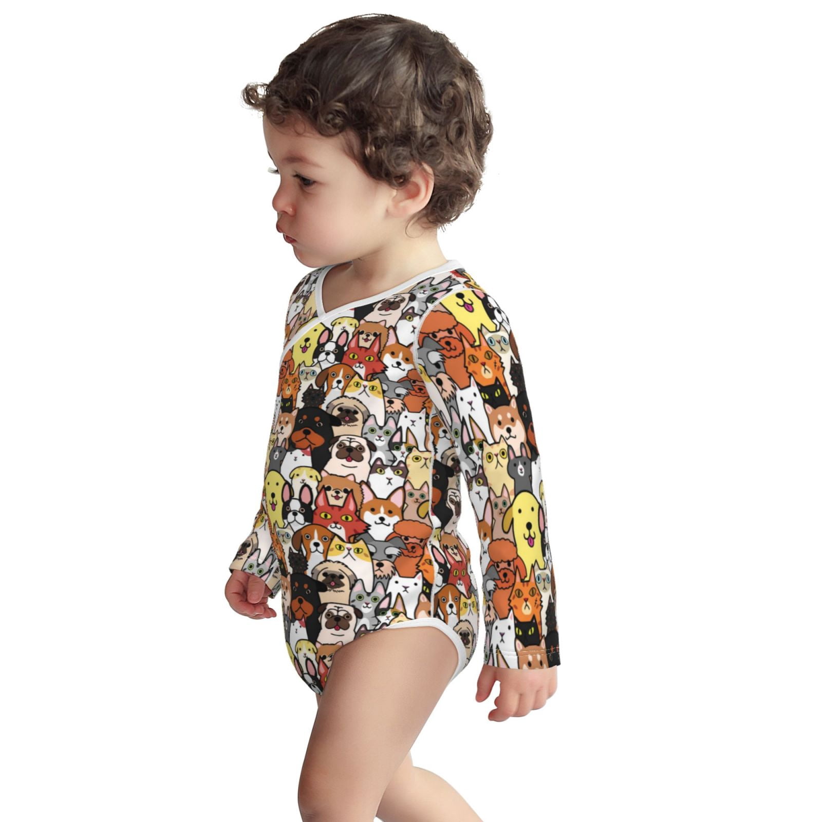 Xecao Cats & Dogs Group Print Baby unisex-baby Cotton Long-sleeve Bodysuits-12 Months