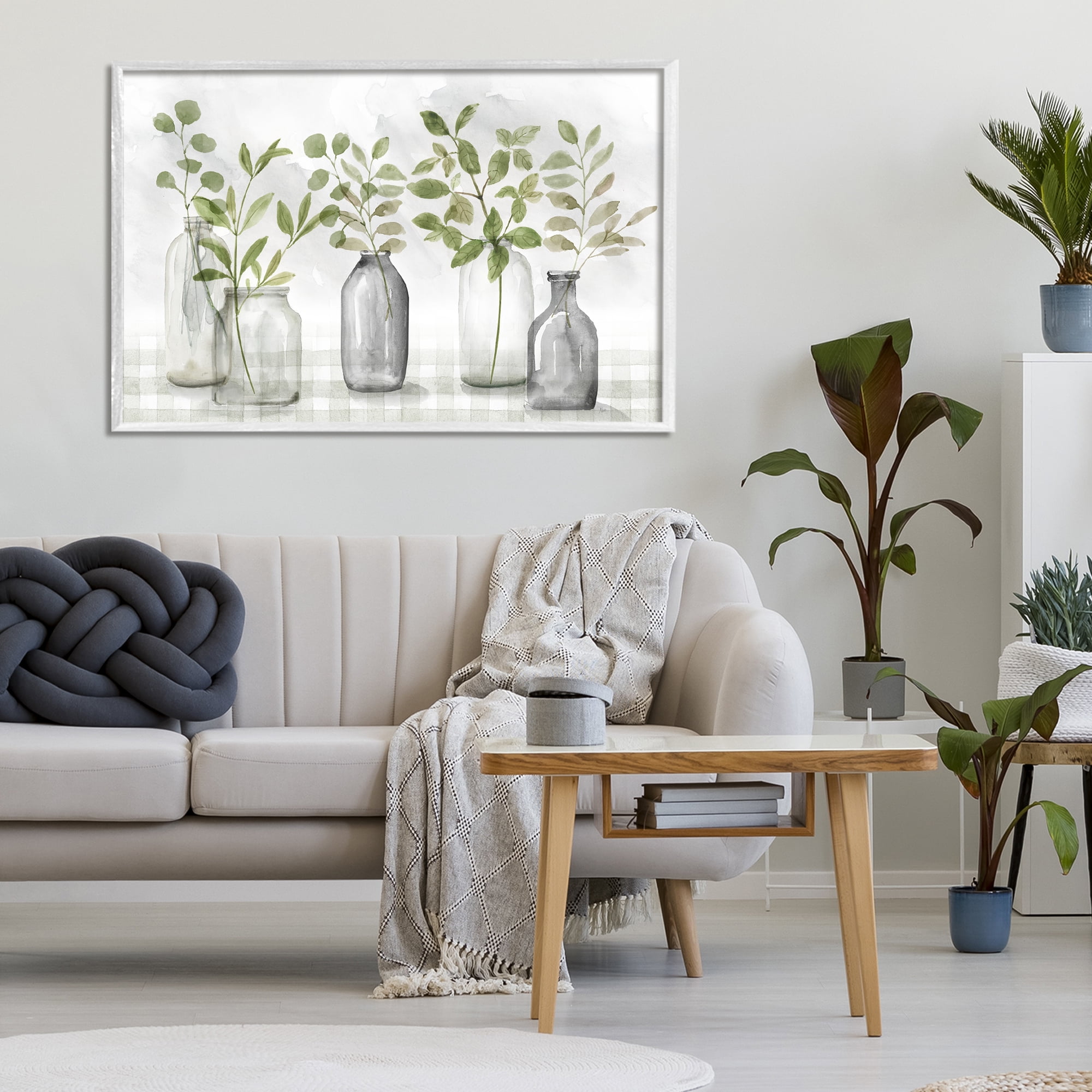 Stupell Industries Greenery Leaves in Vases White Framed Giclee Art, design by Nan