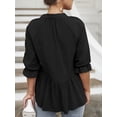 thumbnail image 2 of Blusa de media manga para mujer, cuello alto, cuello en V, camisa holgada de corte A, 2 of 8