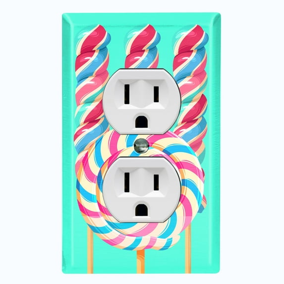 Metal Light Switch Plate Cover Colorful Swirl Lollipop Sweets Teal CDY004