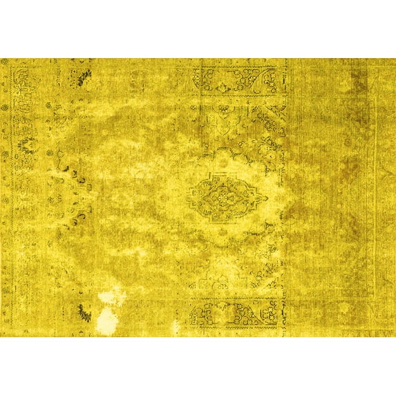Ahgly Company Machine Washable Indoor Rectangle Persian Yellow Traditional Area Rugs, 8' x 10'