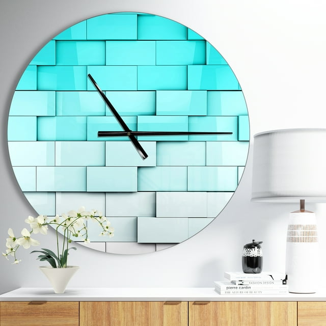 DesignArt Horloge Murale Grande Cubes en Mosaïque Bleue