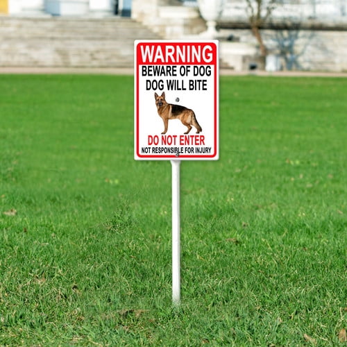 Soliyoahee Beware of Dog Will Bite Do Not Enter Not Responsible for Injury Yard Sign with Stake 8x12inch Rustproof Aluminum Lawn DecorationsWarning Sign for Outdoor Road Street Garden Decor