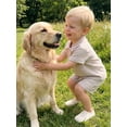 thumbnail image 6 of BemeyourBBs Toddler Baby Boy Summer Clothes Newborn Infant Boys Baptism Outfit Cotton Gauze Solid Color Short Sleeve Button Down Shirt Tops And Shorts Set Pocket, 6 of 9