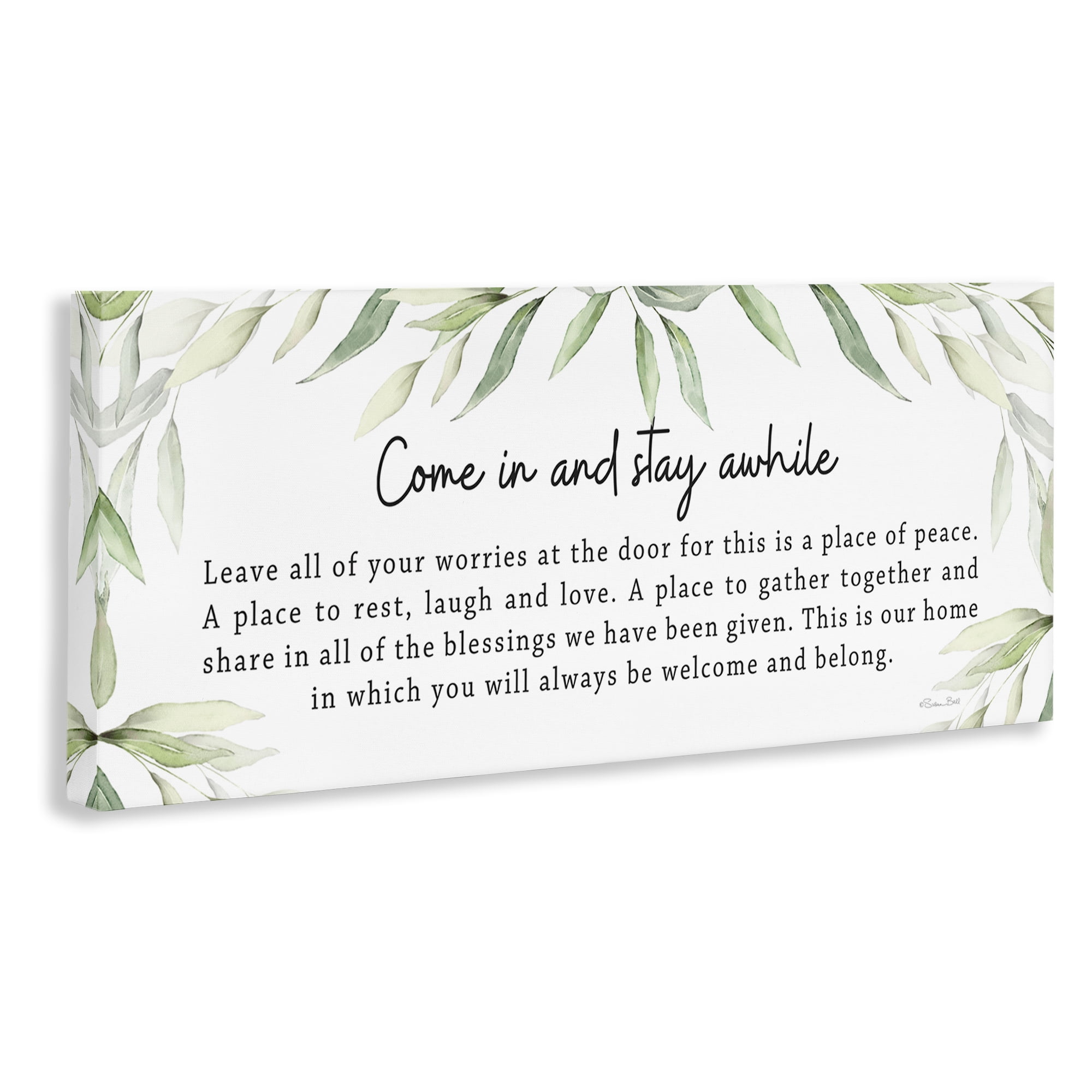 Stupell Industries Welcome & Belong Sentiment Plants & Flowers Painting Wrapped Canvas Art Print Wall Art, 30 x 13