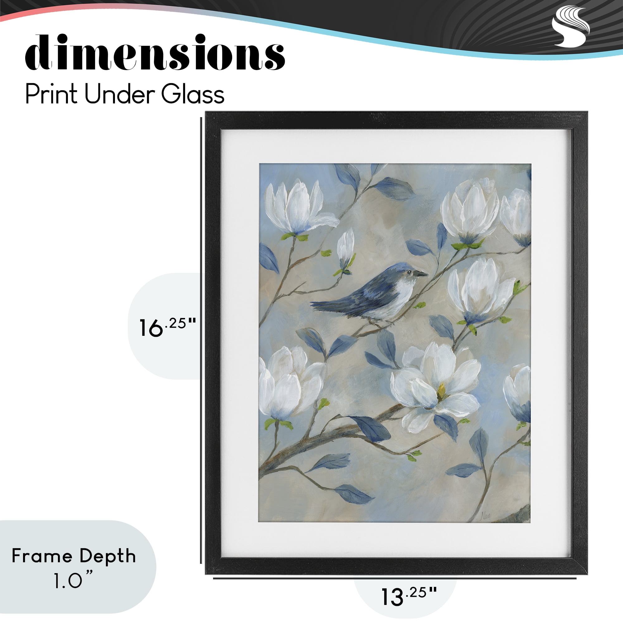 Stupell Industries Blue Bird & Magnolia Black Framed Print Under Glass, design by Nan
