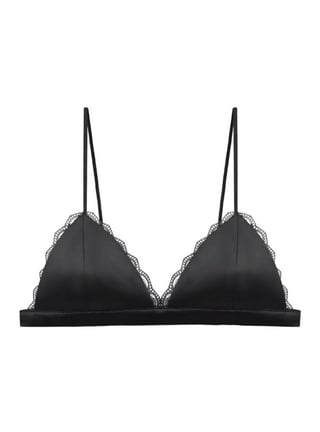 Satin Bralette for Women Triangle Cups Wireless Deep V Neck Bras Pull On  Closure Croptops Bottoming Underwear for Lady Teen 