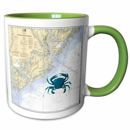 3dRose Print of Charleston Harbor Chart With Blue Crab - Two Tone Green Mug, (Best She Crab Soup In Charleston Sc)