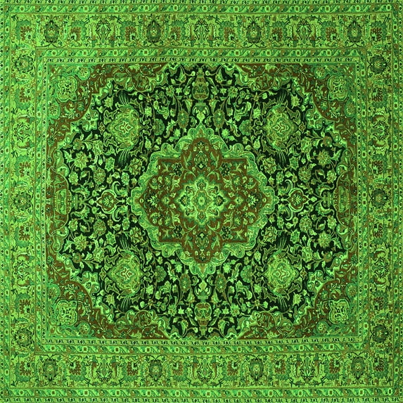 Ahgly Company Indoor Square Medallion Green Traditional Area Rugs, 4' Square