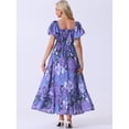 thumbnail image 3 of DARING DIVA Women Floral Sweetheart Neck Puff Short Sleeves Boho Maxi Dress L Purple, 3 of 6