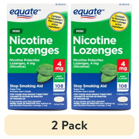 (2 pack) Equate Mini Nicotine Lozenges 4 mg, Mint Flavor, 108 Count – Stop Smoking Aid, Compare to Nicorette®