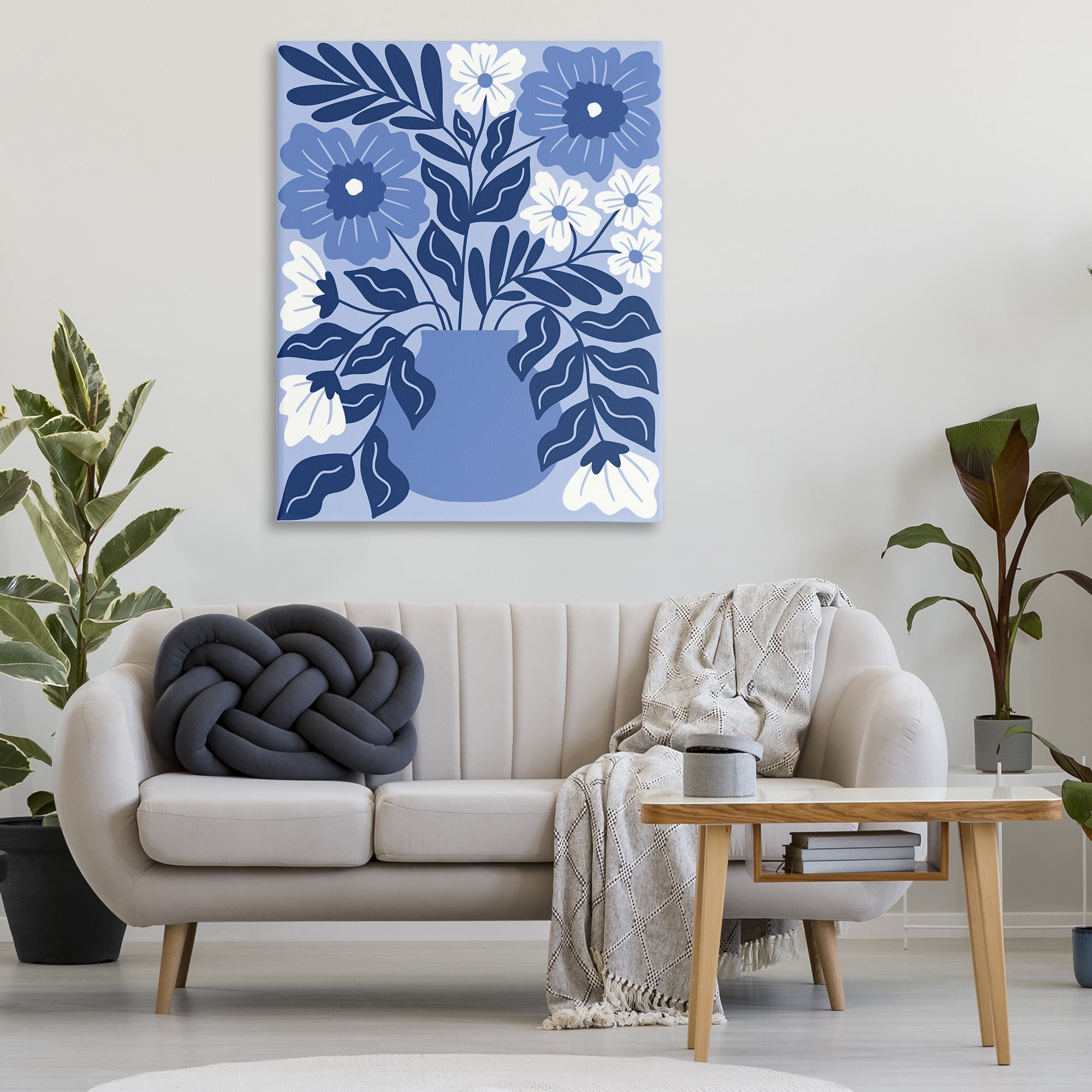 Stupell Industries Funky Blue Florals Plants & Flowers Painting Wrapped Canvas Art Print Wall Art, 36 x 48