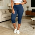 thumbnail image 2 of Nugftut Plus Size Capris for Women, Elastic High Waist Side Slit Yoga Pants Solid Color Capri Leggings, 2 of 7