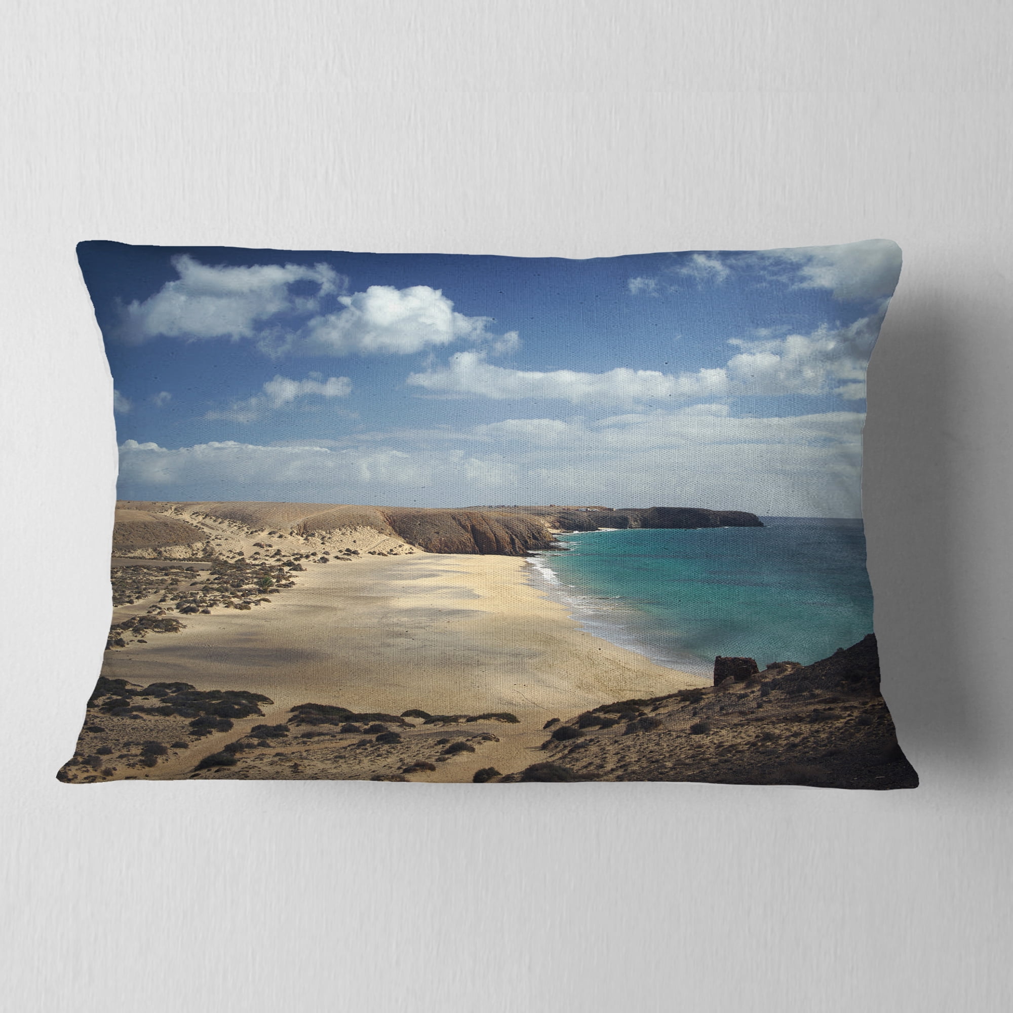Designart Bright Seashore with Blue Waters - Seashore Throw Pillow - 12x20