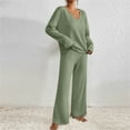 thumbnail image 4 of 2 Piece Sweater Sets For Women V Neck Long Sleeve Knit Sweater Wide Leg Pants Sweatsuit Fall Lounge Wear Mint Green M, 4 of 7