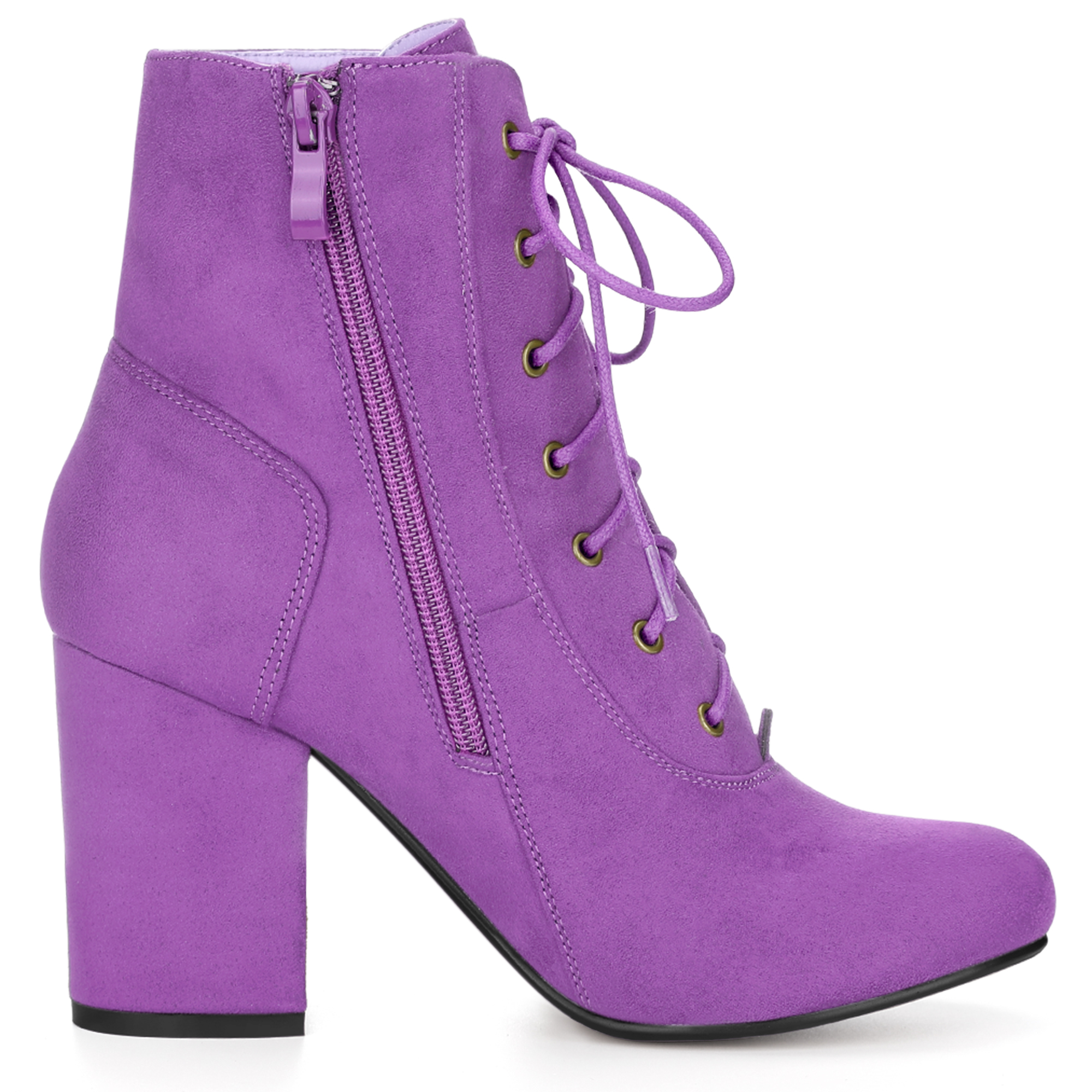 DARING DIVA Round Toe Lace Up Boots Chunky Heels Purple 7