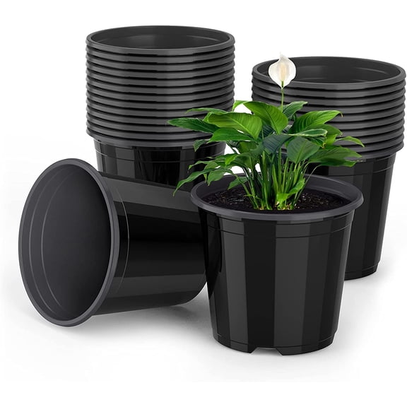 25 Packs 4 5 6 Inch Nursery Pots Round Flower Pots Decorative Plastic Pots for Plants with Drainage Hole Seed Starting Pots for Seeding, Succulent(4 Inch, Black)