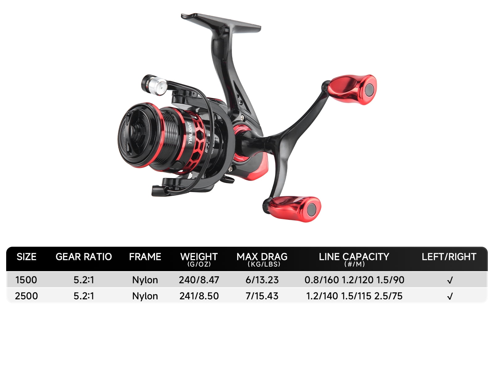 Red Spinning Fishing Reel Ultralight 10KG Max Drag 5.2:1 Gear Ratio Metal Spool&Rocker Arm For FreshwaterTG Fishing