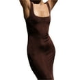 thumbnail image 2 of SAYOO Women Casual Slim-Fit Dress, Solid Color Sleeveless Backless Low Cut Sling Midi Dress, 2 of 5