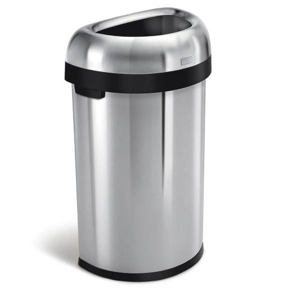 simplehuman 60 Liter / 15.9 Gallon Large Semi-Round Open Top Trash Can, Commercial Grade Heavy Gauge Brushed Stainless Steel