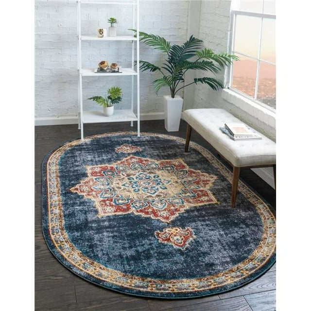 Unique Loom 3153861 7 ft. 11 in. x 10 ft. Helios Utopia Oval Rug, Navy Blue
