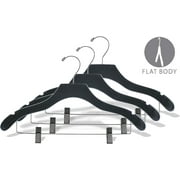International Hanger, Black Wavy Wood Combo Hanger w/Adjustable Cushion Clips, 25 Pack
