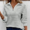 thumbnail image 4 of XFLWAM Women's Casual Half Zip Shirts Long Sleeve Pullover Shirts Solid Color Textured Tunic Tops Fall Quarter Zip Sweatshirts Gray XXL, 4 of 7
