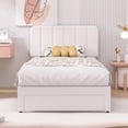 thumbnail image 3 of VECELO Upholstered Platform Bed Frame with Storage Drawers, Twin Size Bed Frame with Adjustable Headboard, No Box Spring Needed, White, 3 of 7