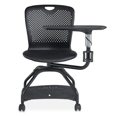 Lesson Swivel Tablet Chair Black Plastic Back Black Polyurethane Seat Black Plastic Tablet Black Steel Frame Walmart Com Walmart Com