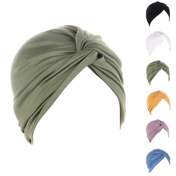 UJNDER Women Turban Knot Tied Bonnet Cap Headwrap Solid Color Stretch Hair Wrap Green,One Size