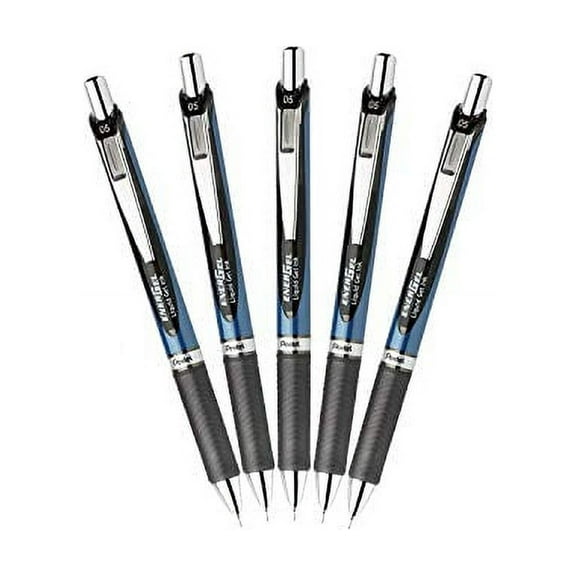 Pentel EnerGel RTX Retractable Liquid Gel Pen 0.5mm Fine Line Needle Tip Black Ink Pack of 5