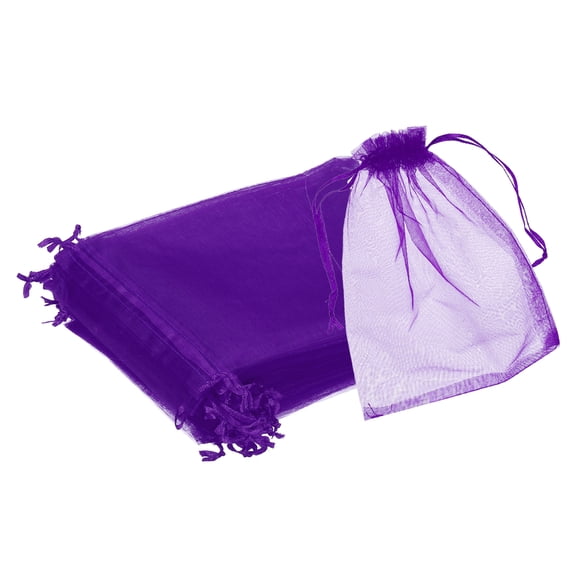 25pcs Organza Bags 6x8  Drawstring Favor Pouches Sheer Mesh Bag Dark Purple