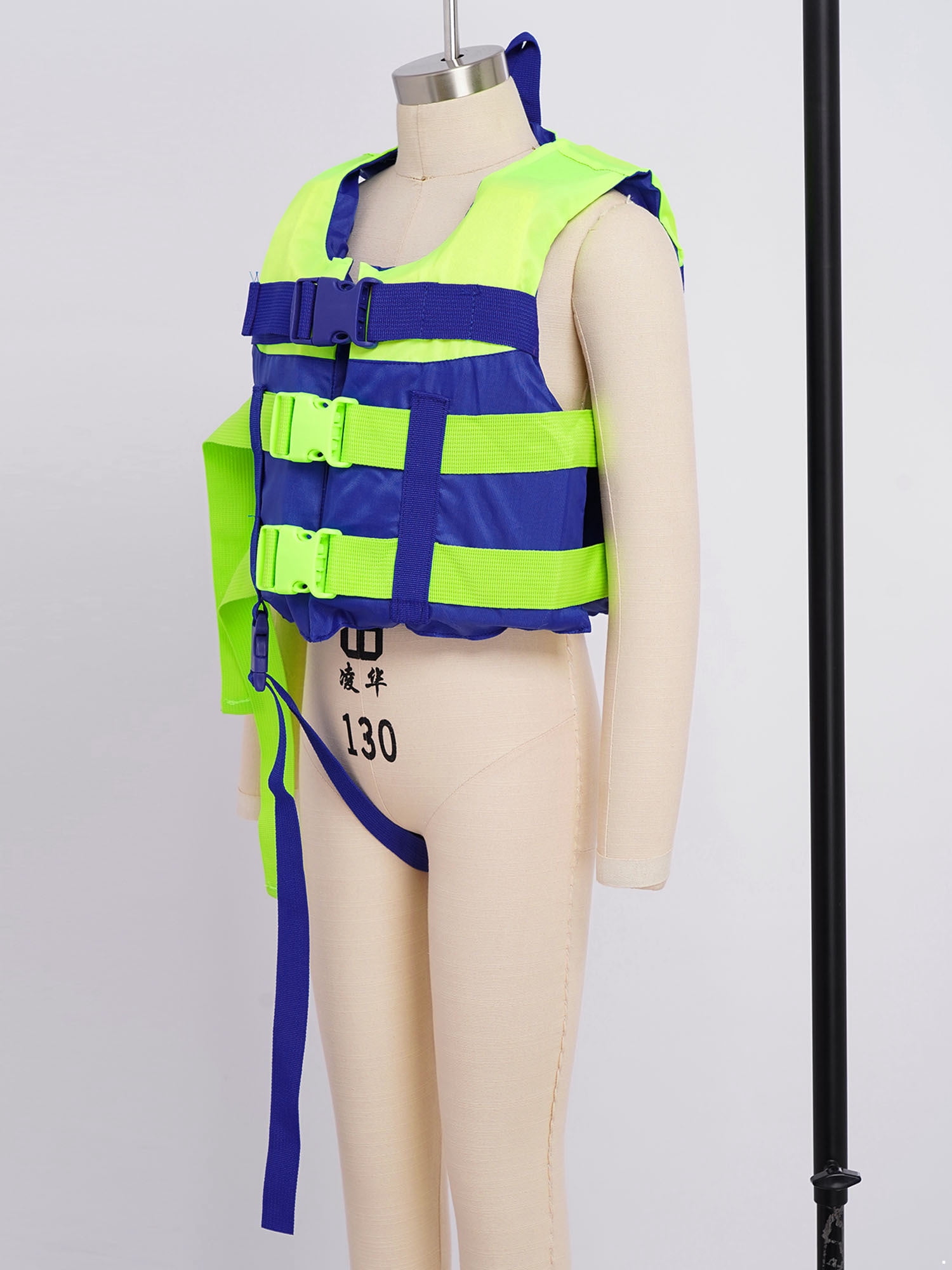 Haitryli Boys Girls Swim Life Vest Kids Color Block Buoyancy Jacket Fishing Snorkeling Water Sports Tops Blue Fluorescent Green XL