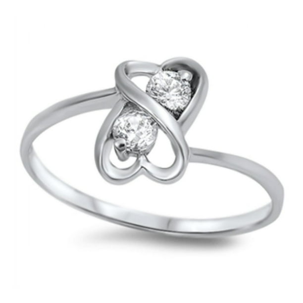 Royal Design - 925 Sterling Silver Heart Shaped Cubic Zirconia Ring ...