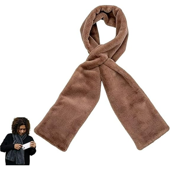 Faux-Fur Pull-Through Scarf with Hidden Pocket, The Coziest Scarf with a Hidden Zipper Pocket for Women (Coffee)