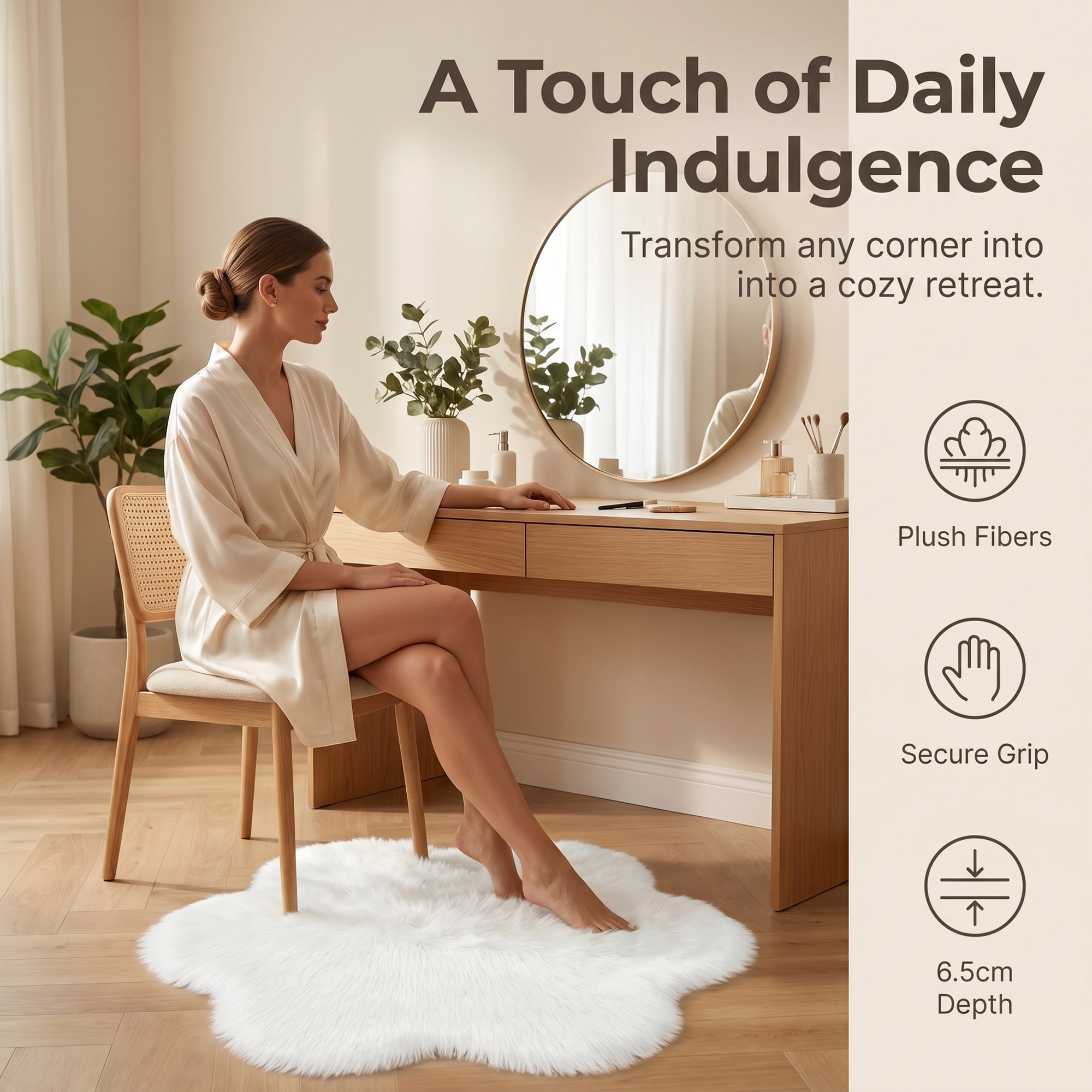 Unique Bargains Shaggy Flower Area Rug Fluffy Non-Slip Fuzzy Carpet 24" x 24" White