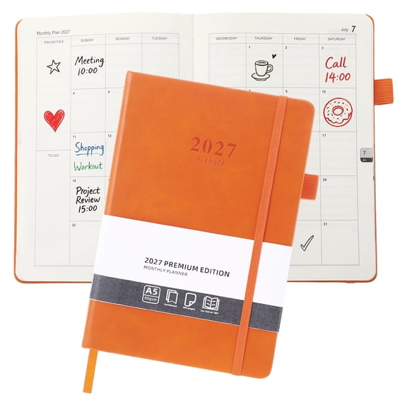 sixwipe 2027 Weekly and Monthly Planner 6.5" x 8.5", 12 Month Agenda Organizer with Leather Cover for Office