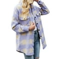 thumbnail image 4 of Qiylii Women Plaid Shirt Jacket, Long Sleeve Lapel Long Outerwear with Pockets, 4 of 7