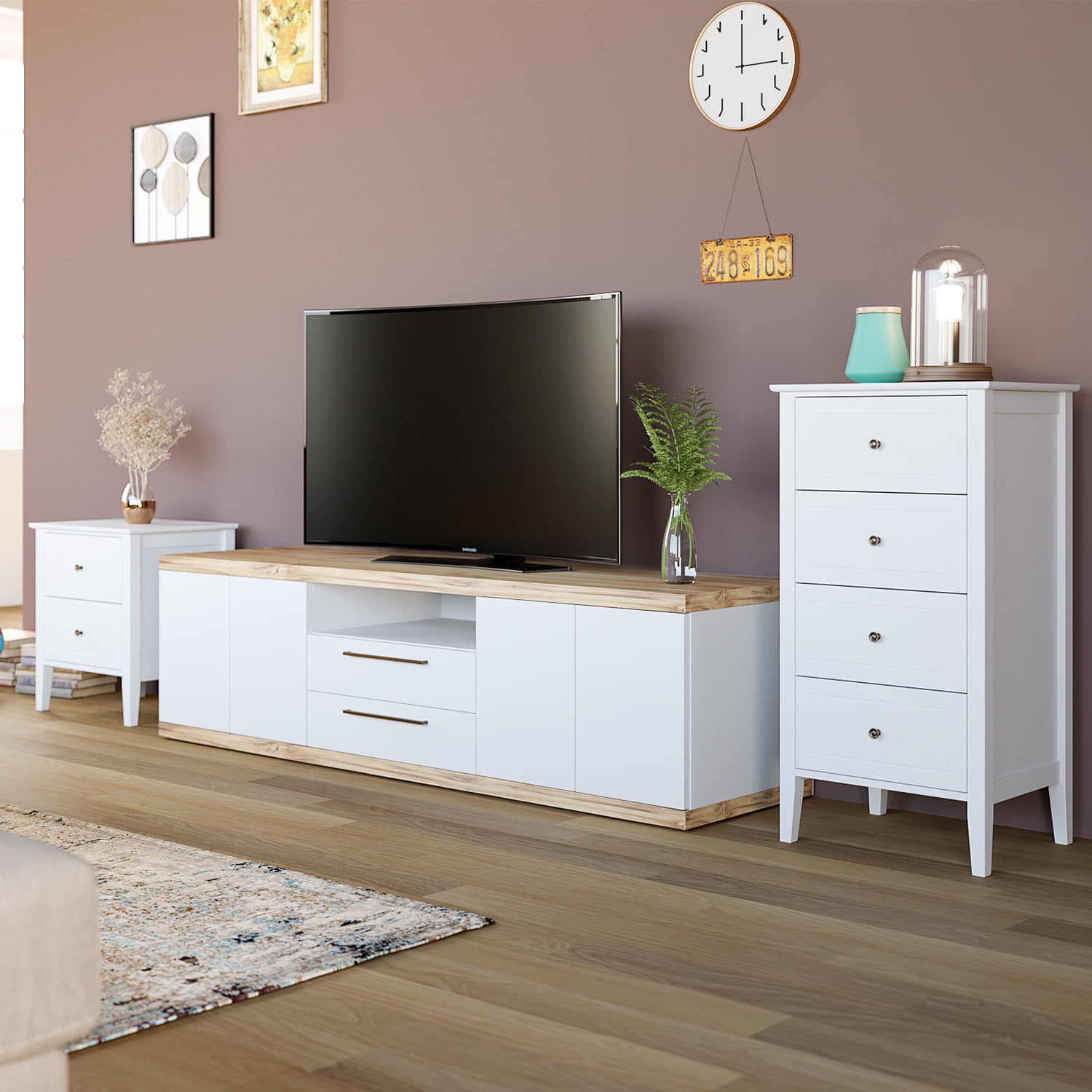Homfa 4 Drawer White Dresser, Tall Wood Bedroom Dresser with Tall Legs, Bedroom Storage Chest