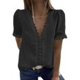 thumbnail image 3 of Blusa sexy de gasa con cuello en V profundo y manga corta con lunares suizos para mujer, 3 of 5