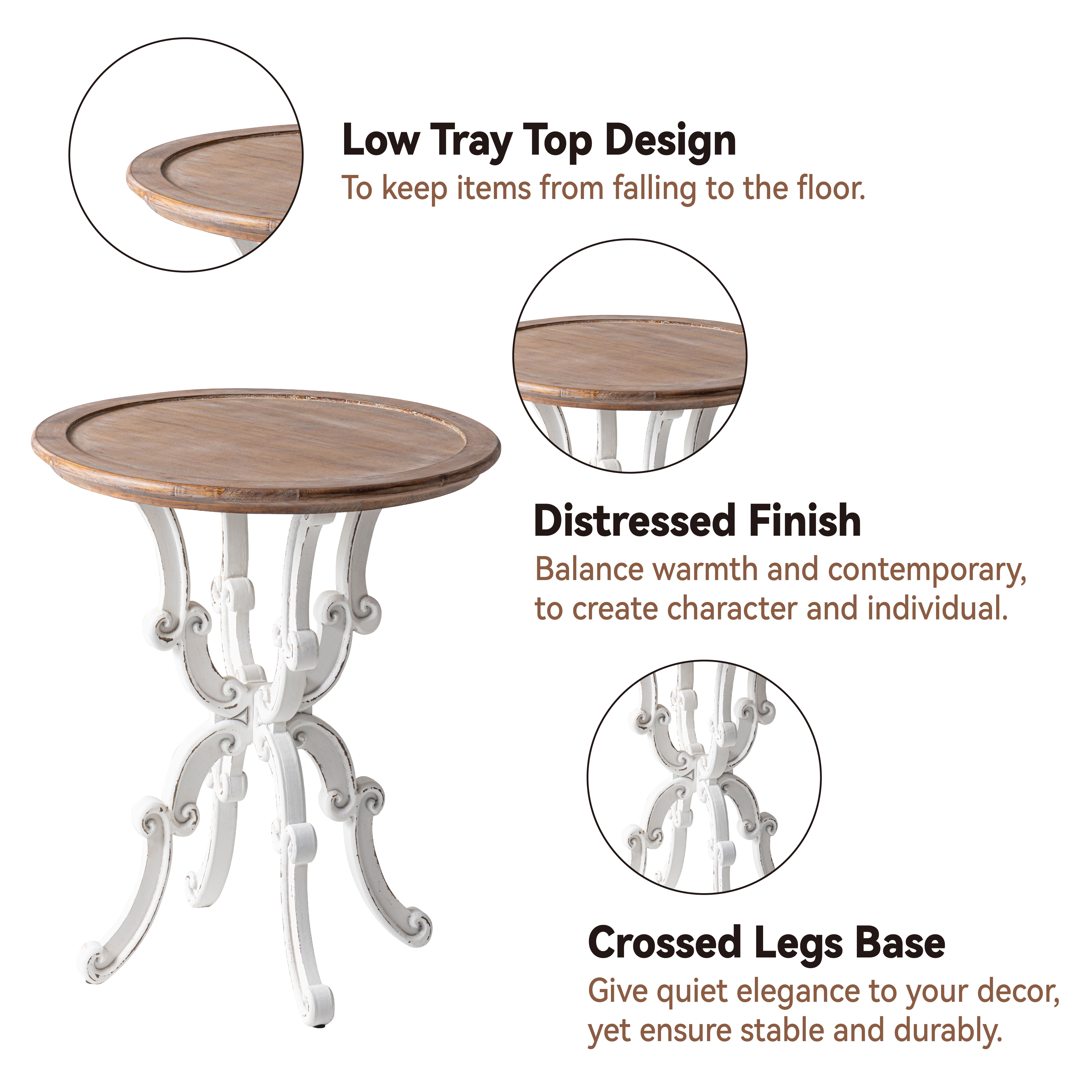 COZAYH Rustic Farmhouse End Table, Natural Top Side Table for Family, Dinning or Living Room, Handcrafted Finish, Modern, White