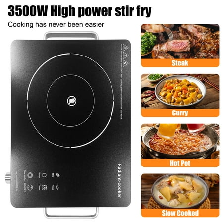 Portable Electric Stove 110V, 3500W Electric Hot Cooktop with Handle, Knob Control Single Burner Electri Cooktop, Ceramic Cooktop Infrared Hot Plate, Touch & Knob Control Timer