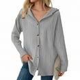 thumbnail image 2 of Lenpel Women's Hooded Cardigan Sweaters Casual Longs Sleeve V Neck Button down Ribbed Knit Jackets Casual Outwear Coats(Gray,Small), 2 of 6
