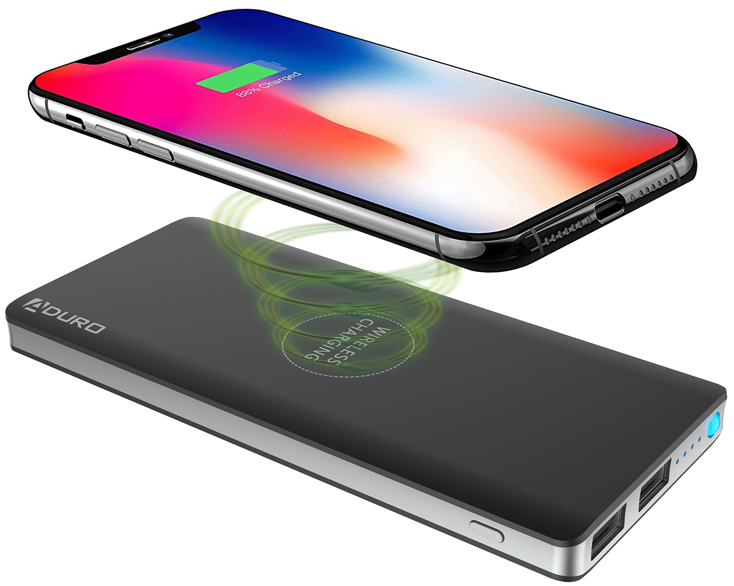 Aduro Wireless Power Bank, Dual USB 8,000mAh Portable Wireless Charger