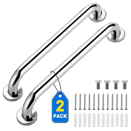 2 Pack Stainless Steel Shower Grab Bars - 500LBS Weight Capacity, 12/16/20/24-Inch Silver Bathroom Safety Handles for Elderly, Seniors & Handicap, Enhancing Stability in Shower/Bathroom