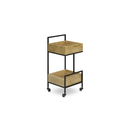 Bar Cart - Mango Wood & Metal - Mobile Serving Cart - Indoor Storage - 15.75" x 15" x 33.5"