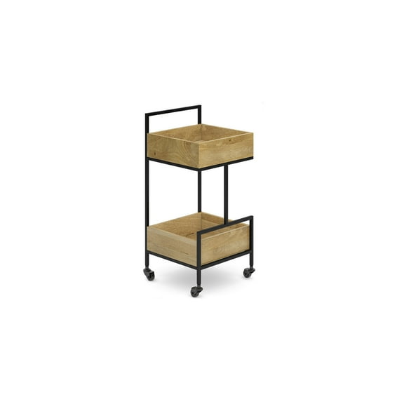 Bar Cart - Mango Wood & Metal - Mobile Serving Cart - Indoor Storage - 15.75" x 15" x 33.5"