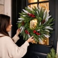 thumbnail image 5 of Qwtwty Christmas Front Door Wreath, Farmhouse Artificial Winter Wreath Hanging Ornament for Wall Window Porch Indoor Outdoor Christmas Decoration, 5 of 6