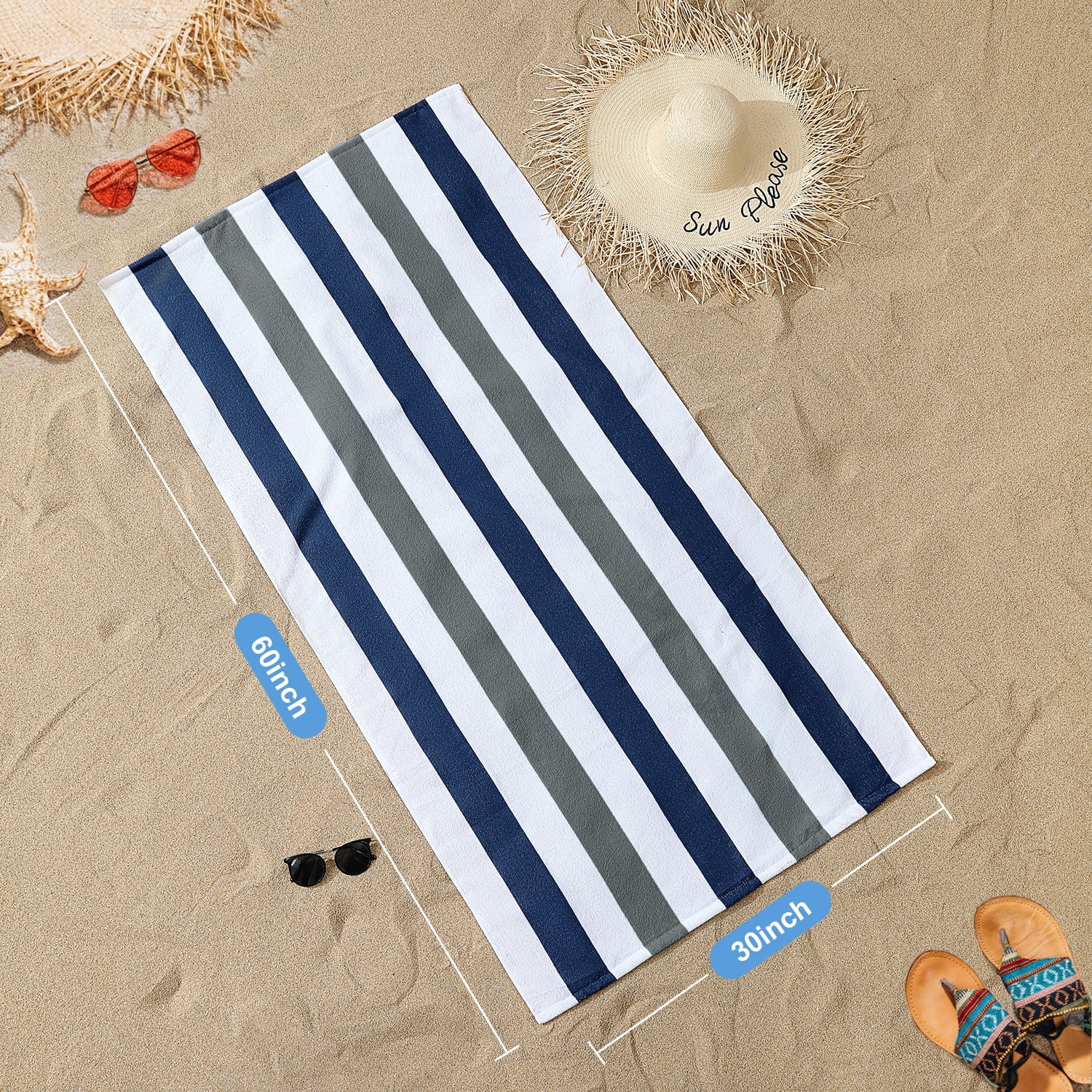 Jessy Home 4 Pack Stripe Beach Towel Sets, 30"x60" Quick-dry Sand-resistant Lightweight Soft Beach Towel for Travel, Gym